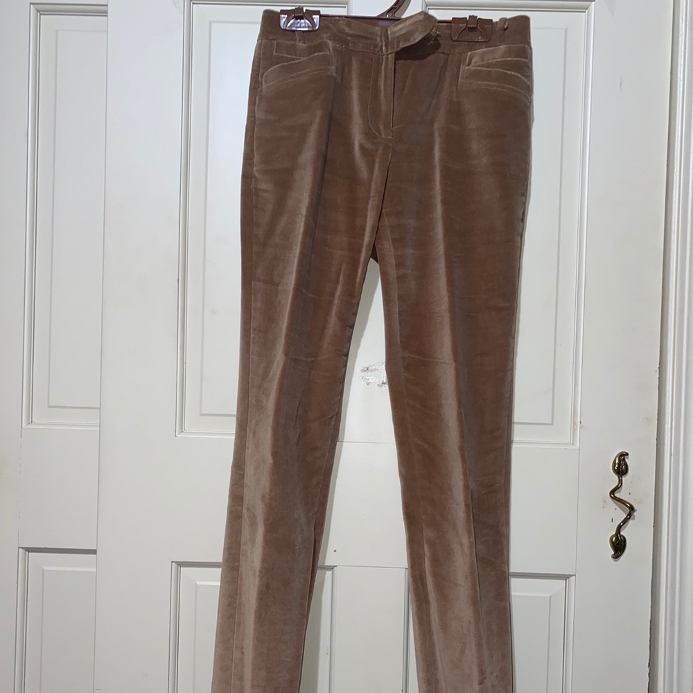 Tan Velvet Slim Fit High Rise Pants